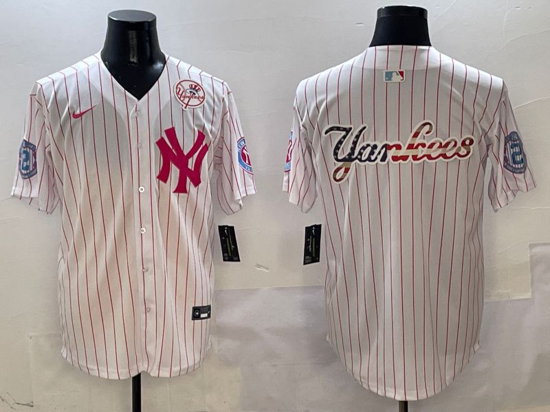 Men New York Yankees Blank White Stripe Jointly Name Nike 2025 MLB Jersey style 7->new york yankees->MLB Jersey